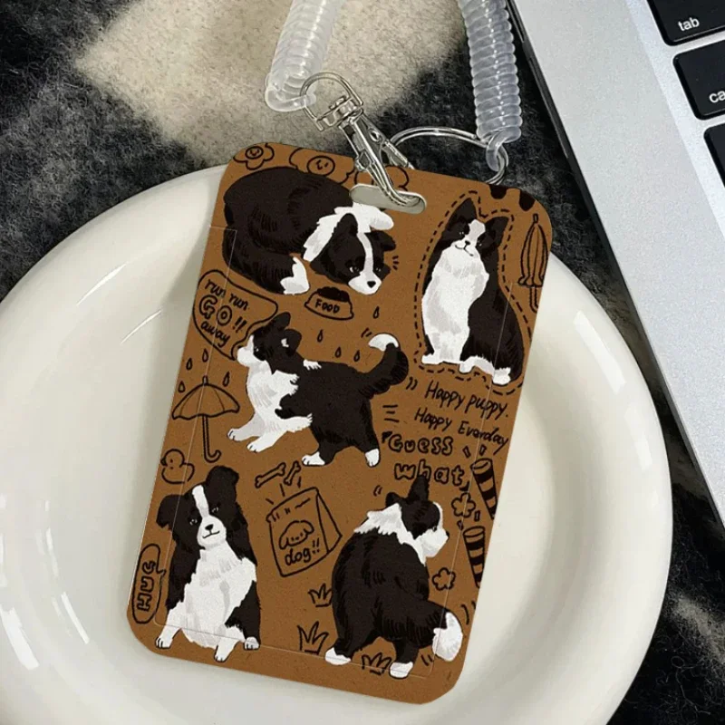 Porte-cartes de chien mignon avec ressort rétractable, adapté à la protection de la carte de bus, couverture de carte de repas, carte d'identité d'étudiant