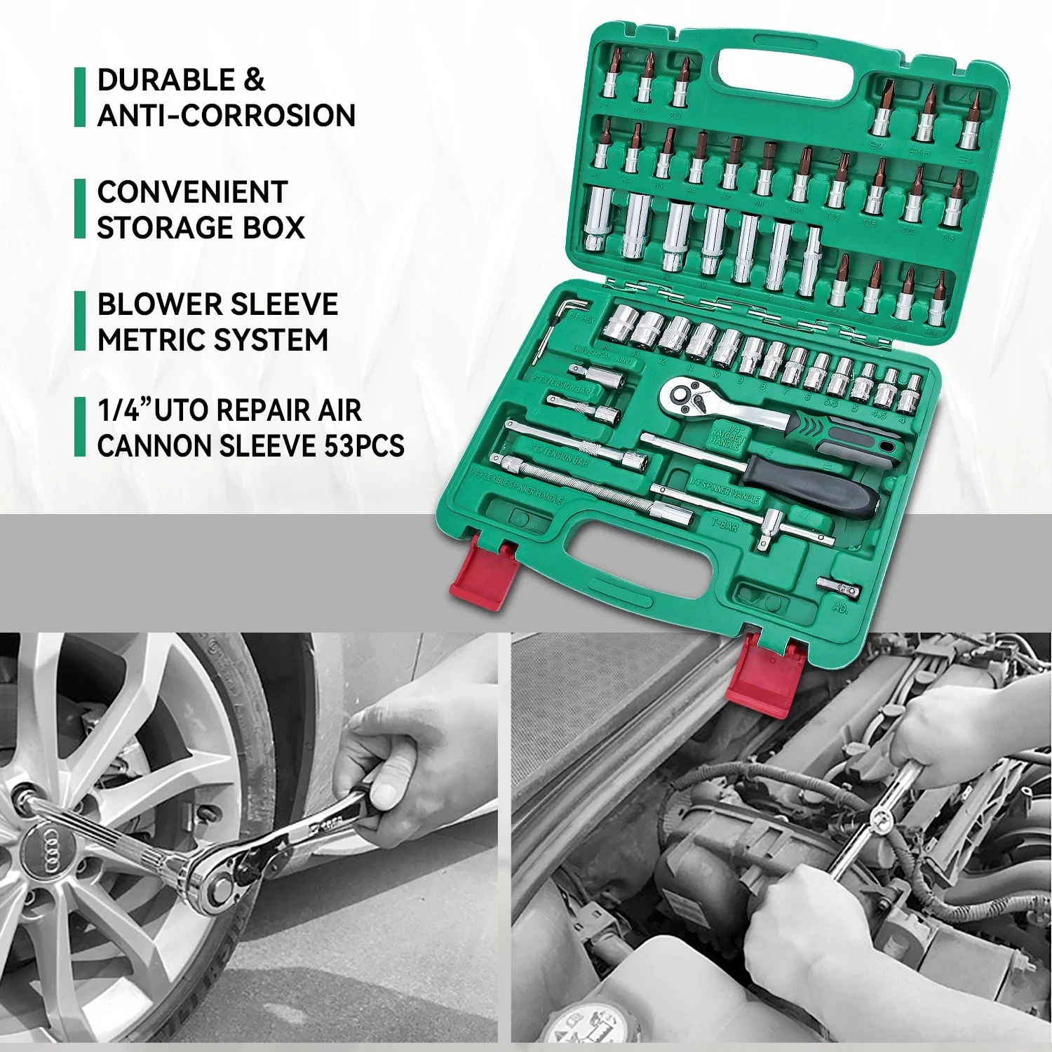 مجموعة أدوات سقاطة احترافية 46/53، مجموعة أدوات إصلاح تلقائية متعددة الوظائف، مجهزة بمفتاح عزم الدوران ومفك براغي ومحمول #5