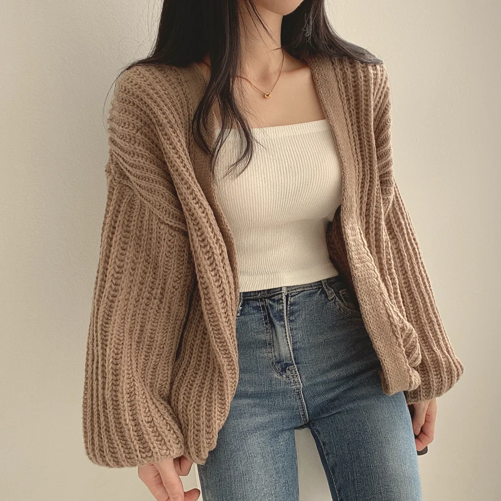 Women V-Neck Oversized Cardigan Casual Solid Color Long Sleeve Office Lady Lazy Sweaters Elegant Holiday Y2K Streetwear Jumpers