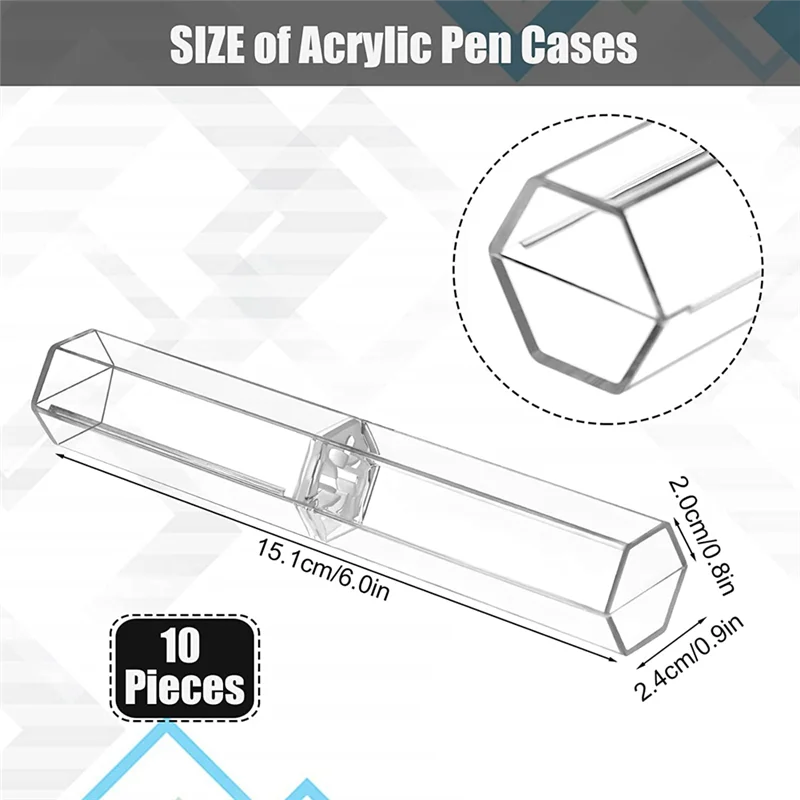 10 Pcs Acrylic Pen Boxes Clear Ballpoint Pen Case Pencil Gift Box Pen Storage Container Hexagon Single for School Office