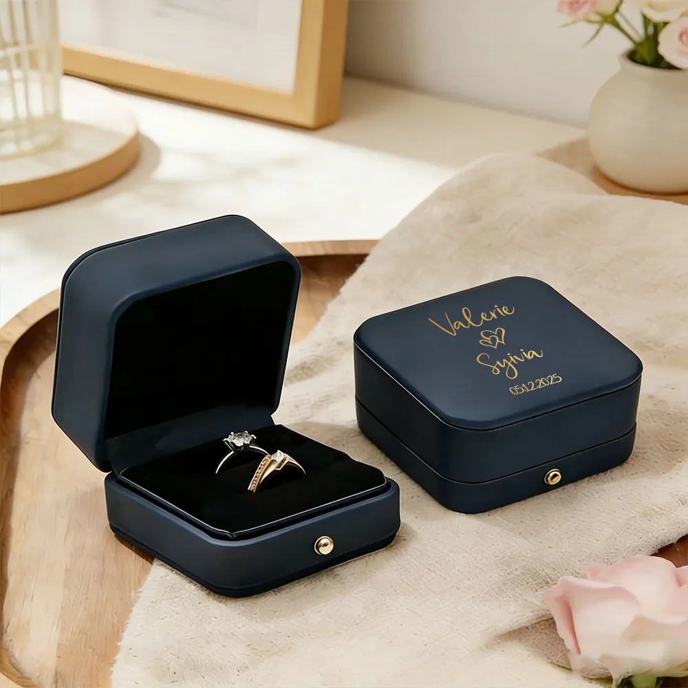 Personalized Jewelry Box, Holds Two Rings With Name And Date, Portable Vintage Gift Packaging, Wedding, Anniversary, Bridesmaid
