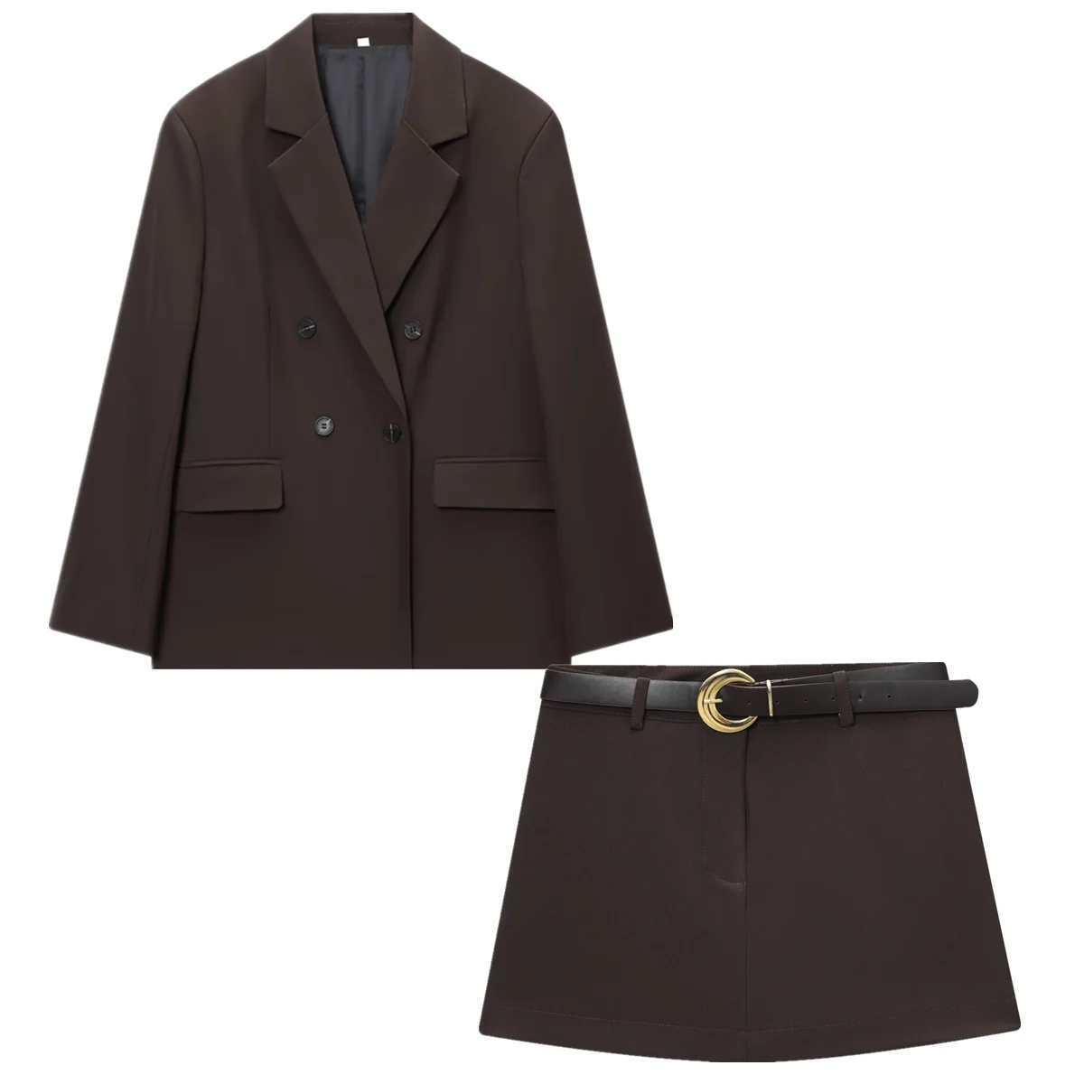 Dave&Di Minimalist Woman Clothes Blazer Jacket Skirts Sets Two Piece Set,Women's Suit French Elegant Coffee Colored Suit Skirt S