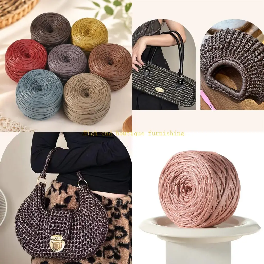 L9NB 200G Per Roll Crochet Bag Weaving Supply Cord Roll with Flat Faux Leather Look