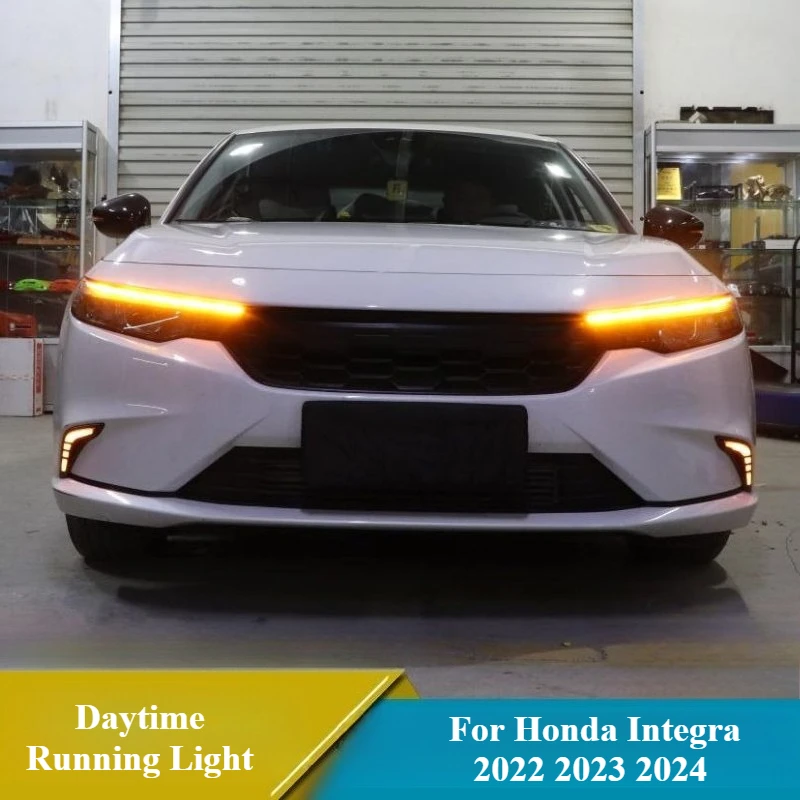 For Honda Integra 2022 2023 2024 Car Led Daytime Running Light Front Bumper Driving Fog Lamp DRL Dynamic Turn Singal Night Blue