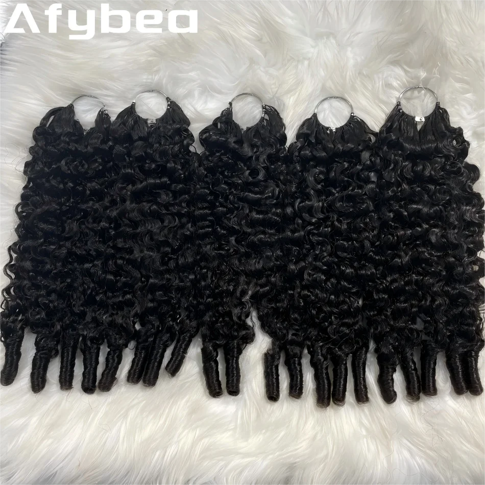 

Burmese Curly Knotless Pre-Separated Crochet Hair Extensions Human Hair Natural Black Machine Made Feather 22Inch 120G For Women