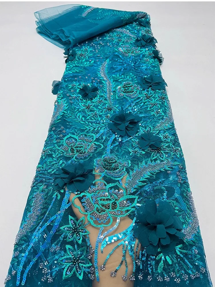 

1yard Heavy industry 3D three-dimensional floral sequin embroidery gauze fabric for clothing wedding Dress cheongsam fabric