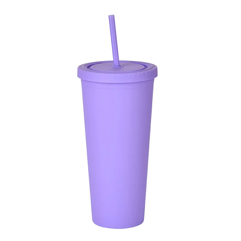 Matte Finish Reusable Plastic Cup, Double Wall Tumbler with Straw, Coffee Cup, Drink Cup, 700ml, 710ml, 22oz, 24oz, New, 2024