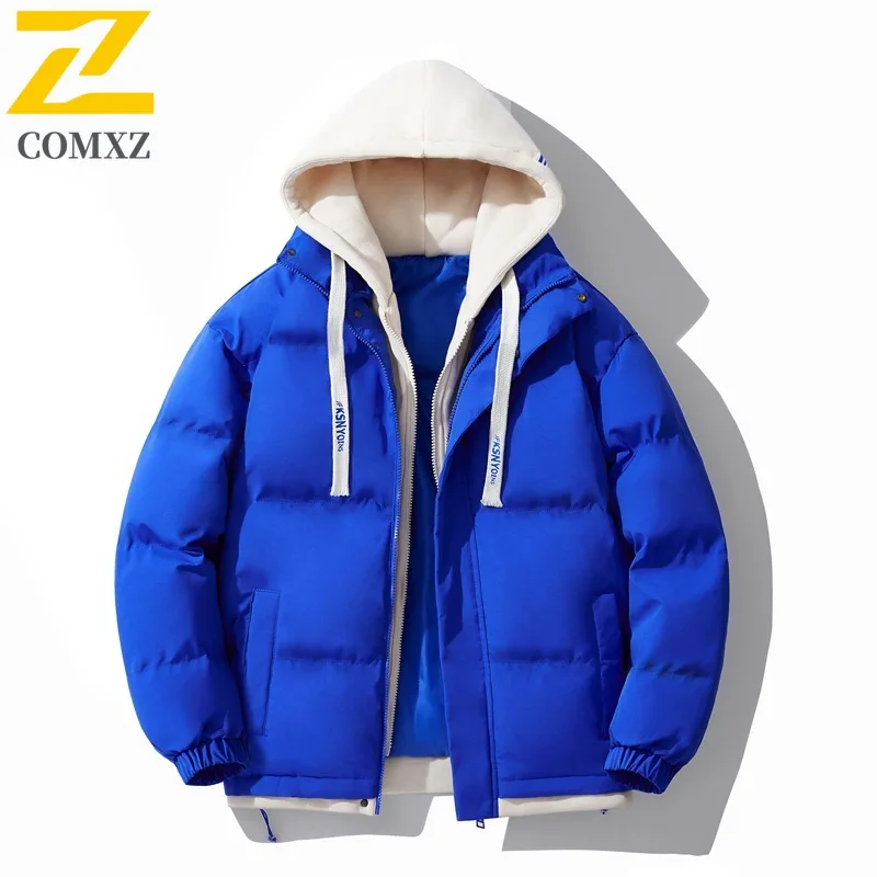 COMXZ Autumn Winter Cotton Coat Men Camping Windproof Winter Coat Trendy Korean Style Hooded Thickened Sport Casual Outerwear
