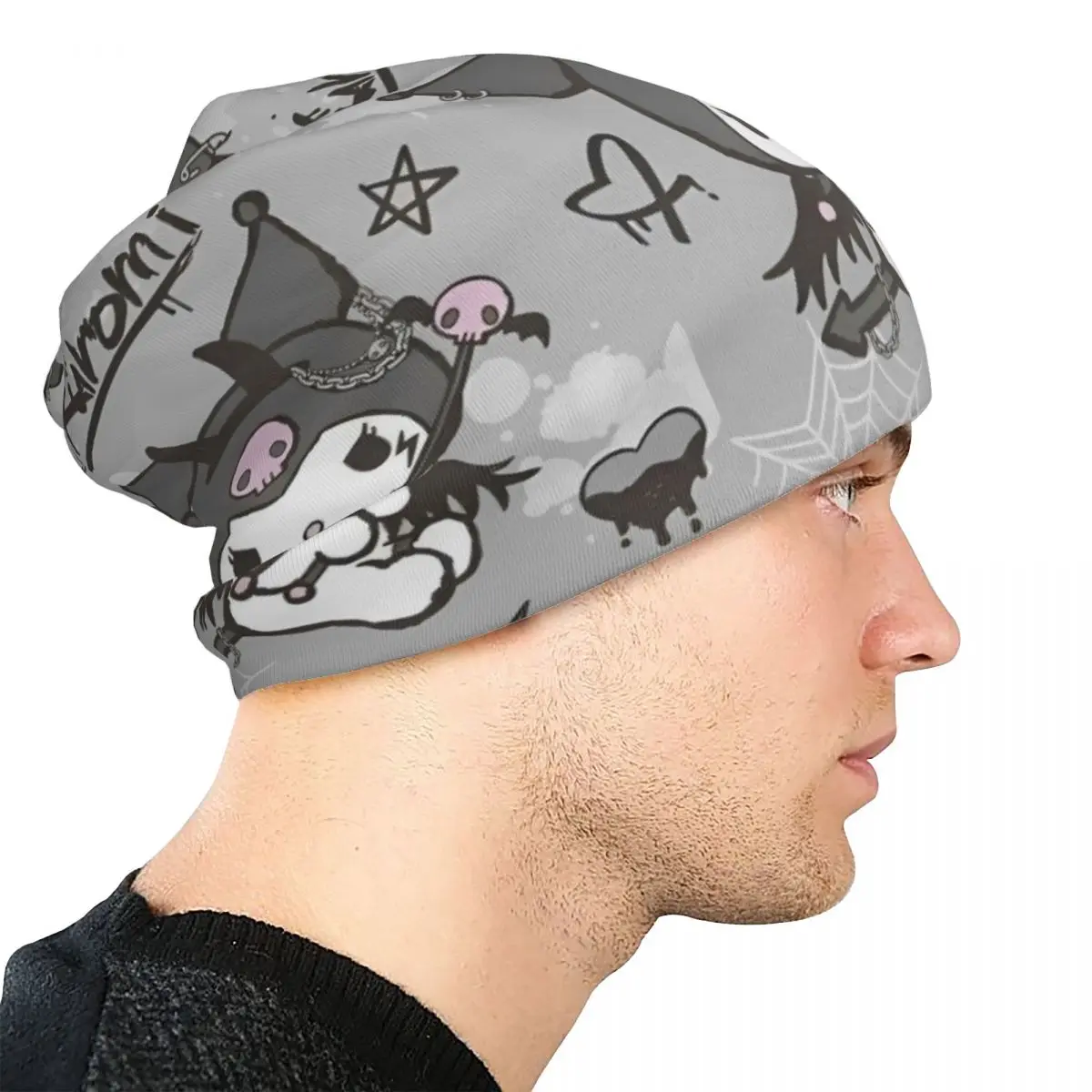 かわいい黒クロミスカルビーニー帽子漫画秋冬男性女性屋外キャップ暖かいデュアルユースボンネット帽子