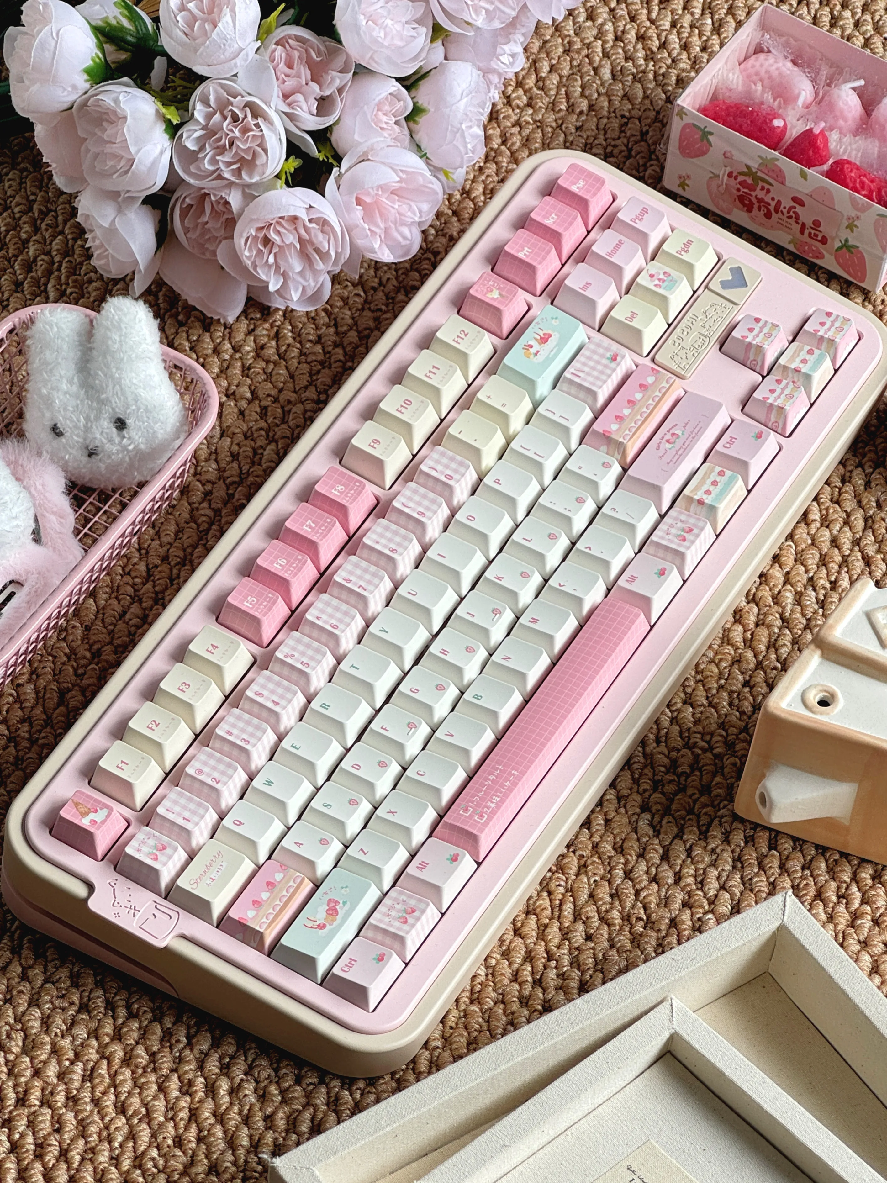 MAIMOOO Keycap Berry Fruit Roll Pink Green Cute Dessert Simple CHERRY High PBT Material Sublimation Pink Keycap