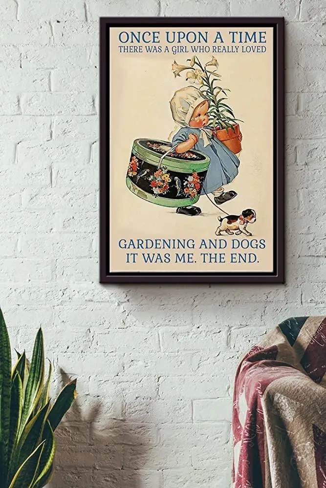 Metal tin Sign Plaque There was A Girl Who Really Loved Gardening and Dog Retro Metal Tin Sign Vintage Aluminum Sign for Home De