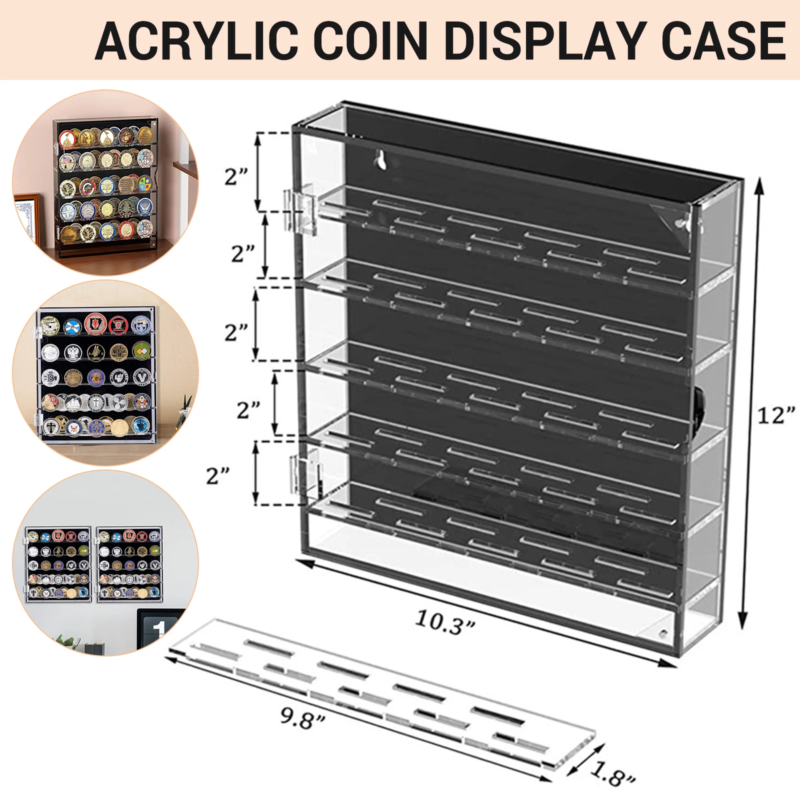 Acrylic circular coin box, transparent organic glass display box, gold coin collection box, badge storage box