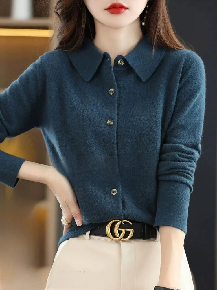 Premium Feel Camere Cardigan ouvert pour femme, pull en laine tricoté ample, manteau à col rabat, automne hiver, nouveau tube droit...