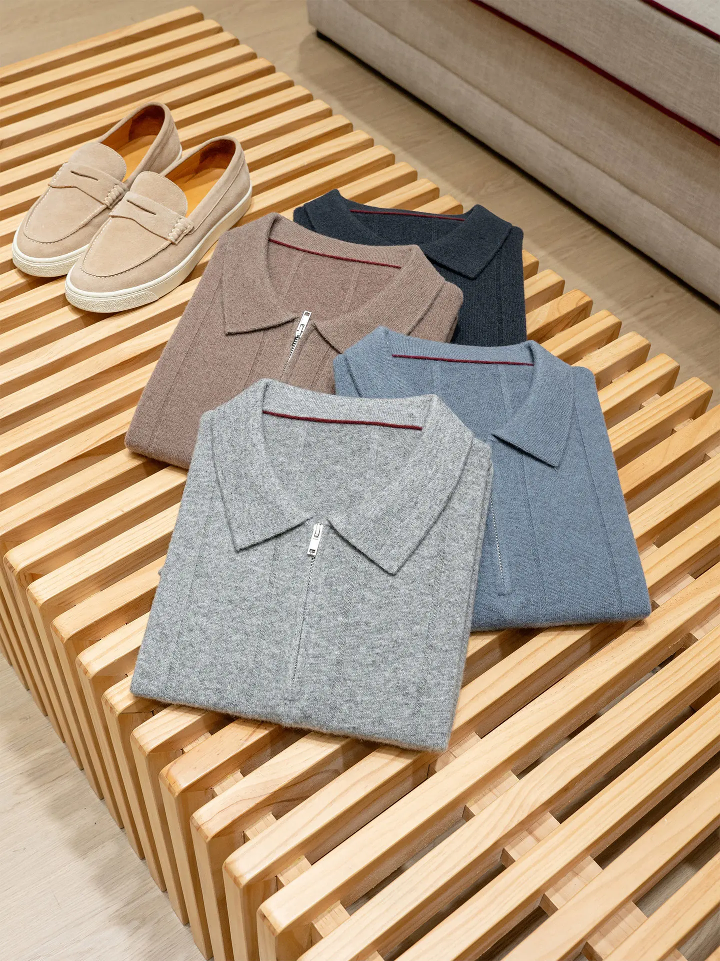 LP cashmere wool blended old money wind men's half zipper lapel knitted sweater