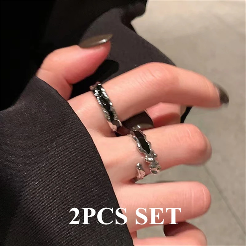 Punk Harajuku Goth Dornen Schwarz Silber Farbe Unregelmäßige Herz Kreuz Offenen Ring Für Frauen Männer Liebhaber Vintage 90er Jahre Y2K Grunge Jewely