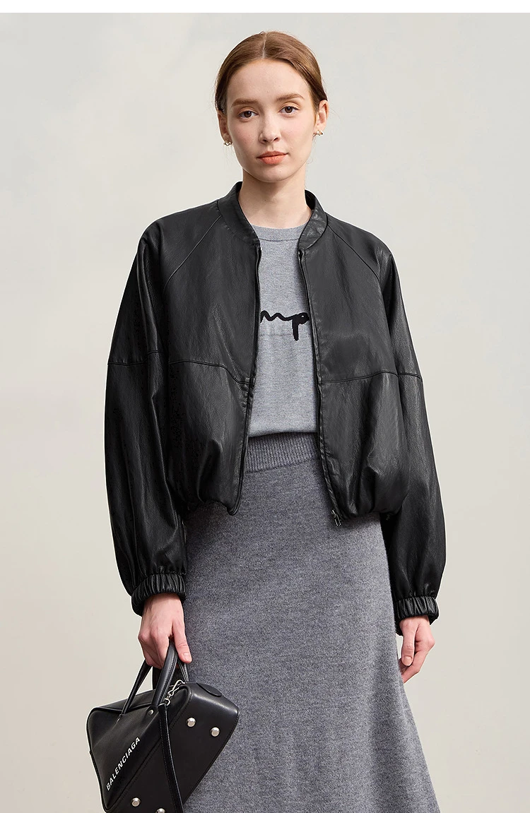 AMII Women's Leather Jacket 2026 Winter New Solid Loose Short Leather Jacket Versatile PU Long Sleeve Women's Clothing 12554046