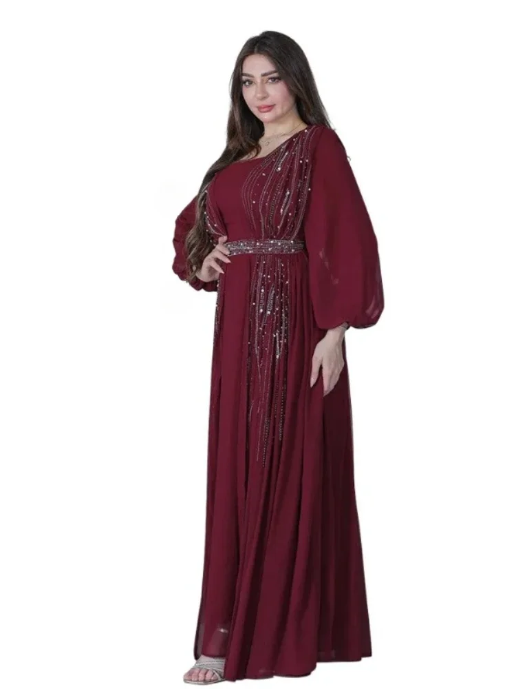 

Women Diamonds Chiffon Maxi Dress Dubai Abaya Turkey Kaftan Eid Ramadan Evening Party Dresses Arabic Robe Jalabiya Caftan Abayas