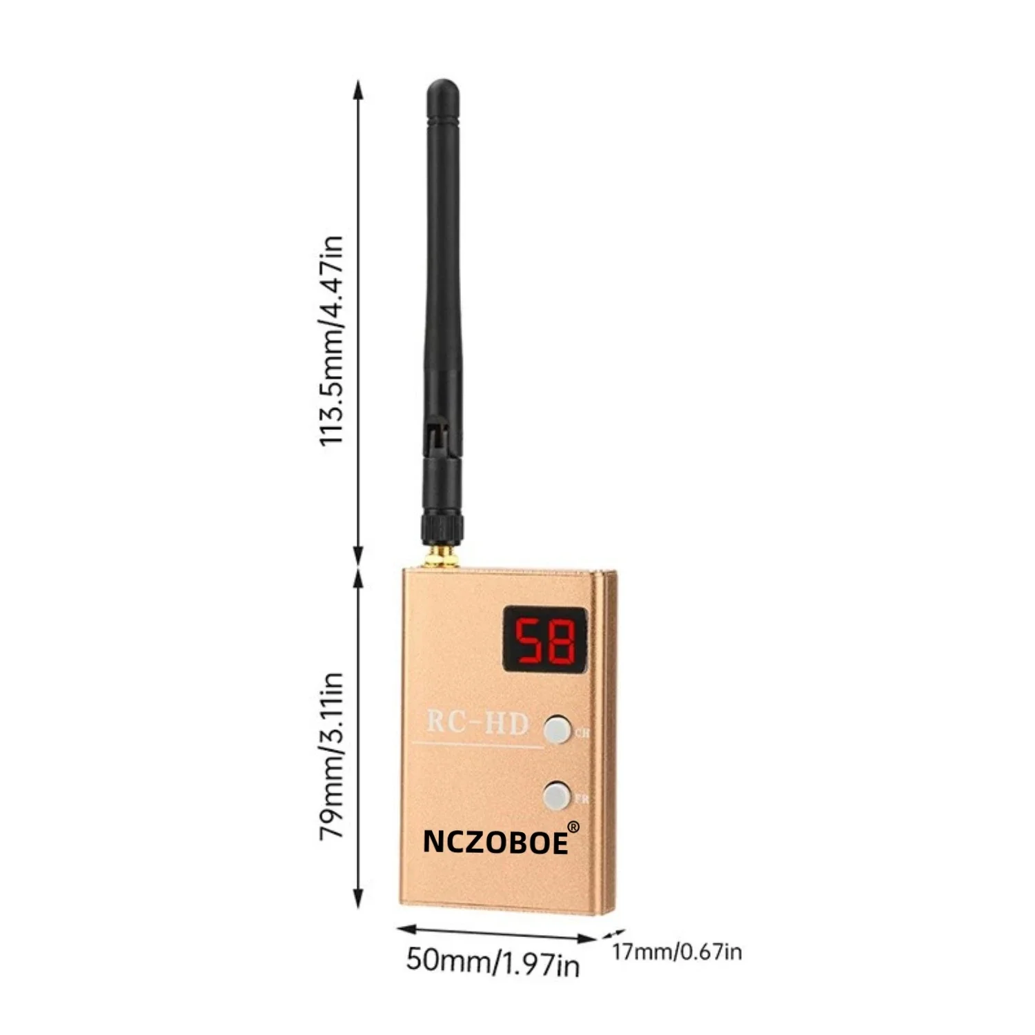 NCZOBOE RC-HD 5.8GHz Wireless Video Receiver with 48CH High Sensitivity -95dBm Memory Function Audio/Video for Quadcopter FPV