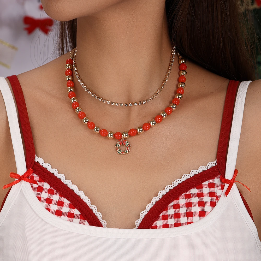 Modische handgefertigte Perlenkette für Damen, Weihnachtsanhänger mit Weihnachtsmann und Weihnachtsbaum, Halsketten für Mädchen, Neujahrsfest-Schmuck, Geschenke – Detail 13