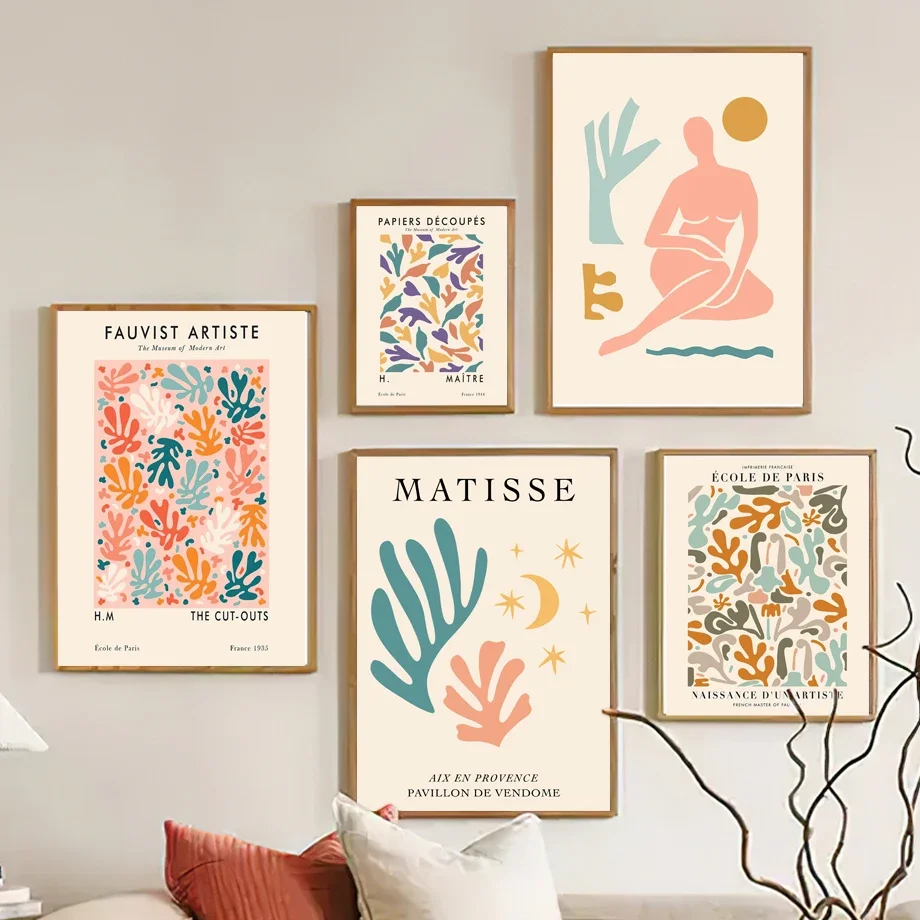 

Abstract Matisse Girl Coral Leaves Fauvist Wall Art Canvas Painting Nordic Posters & Prints Wall Pictures For Living Room Decor