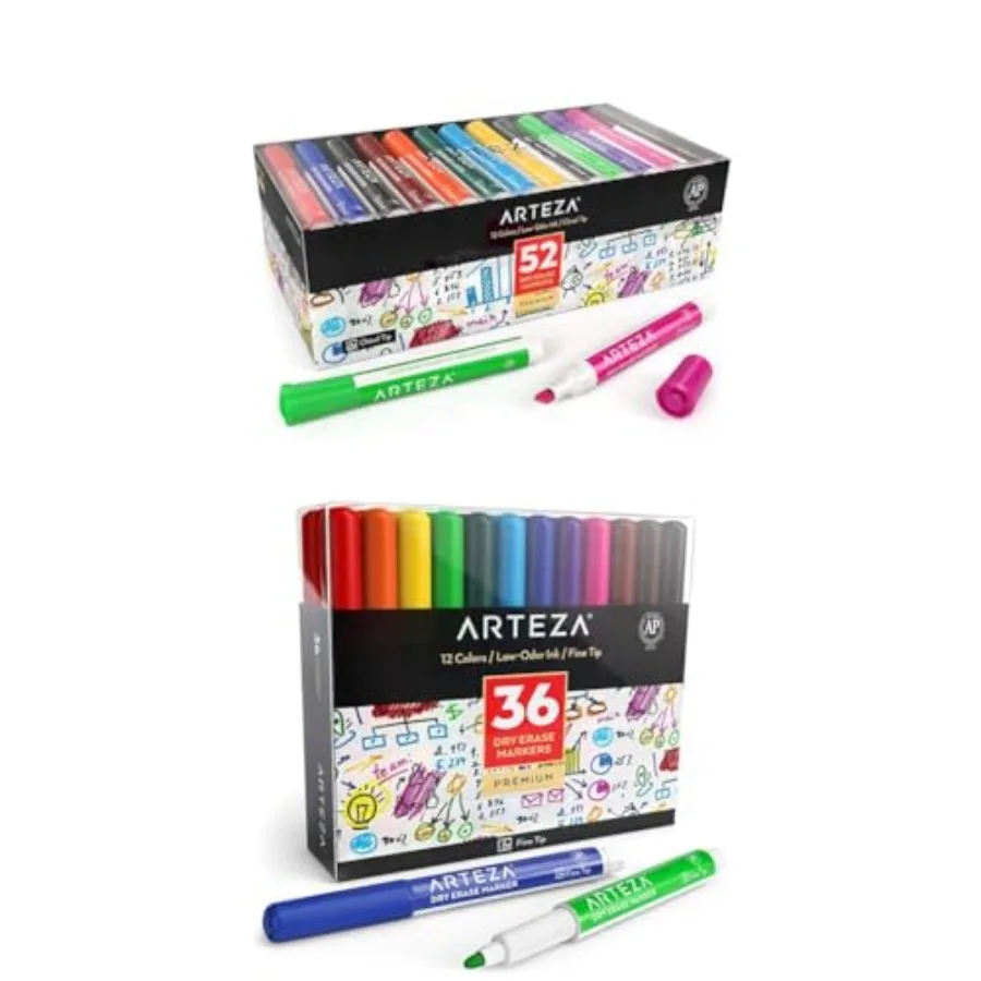 

Dry Erase Markers Bulk Pack of 52 and Dry Erase Markers Fine Tip Bulk Pack of 36 Low Odor Dry Erase Pens in 12 Assorted Colors
