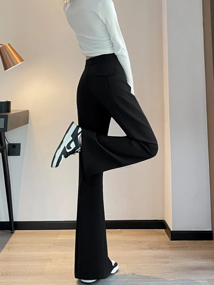 Black Fleece Lined Thickened Slit Suit Pants High Waist Slim Wide Leg Women's 2026 New Spring Autumn Micro Flared Trousers