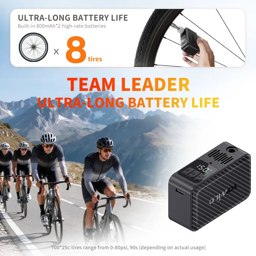 TOWILD A15 Intelligent Bike Air Pump 150PSI High Pressure Mini Portable Electric Pump For AV/FV Tire Inflator Bike Accessories