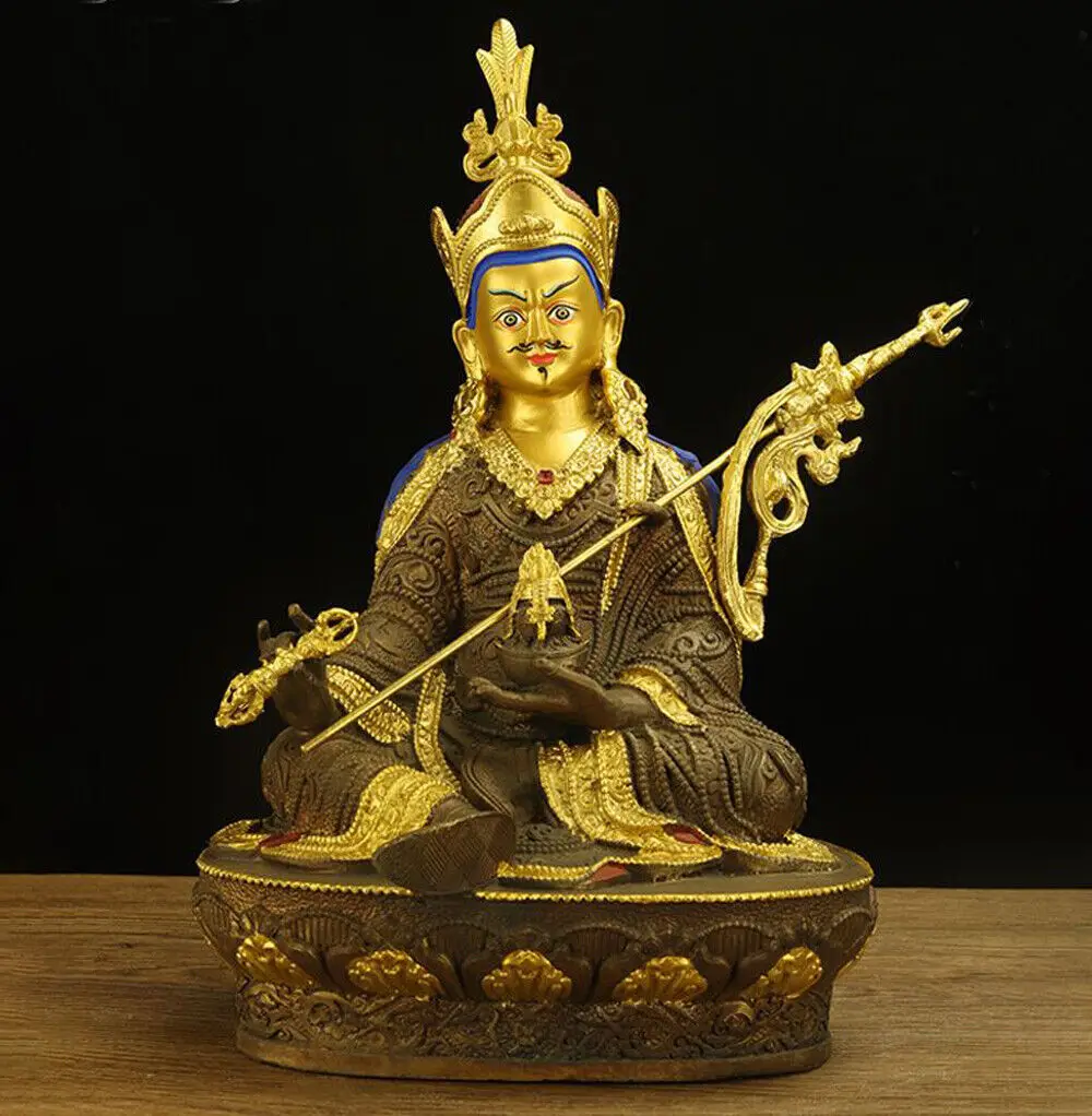 

Bronze gilt 7" Guru Padmasambhava Rinpoche Orgyen menla Vajra Buddha statues