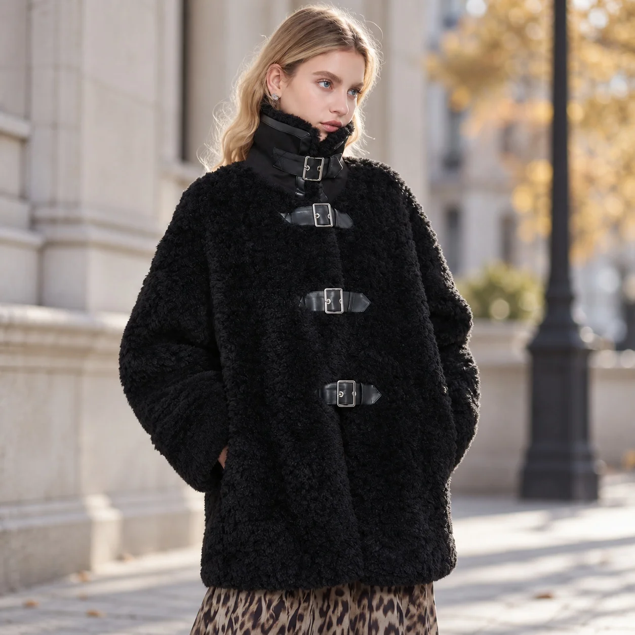 Long Sleeve Coat Stand Collar Loose Fit Commuter with Casual Mid Length Button Closure Elegant Commuter Autumn Women Coat
