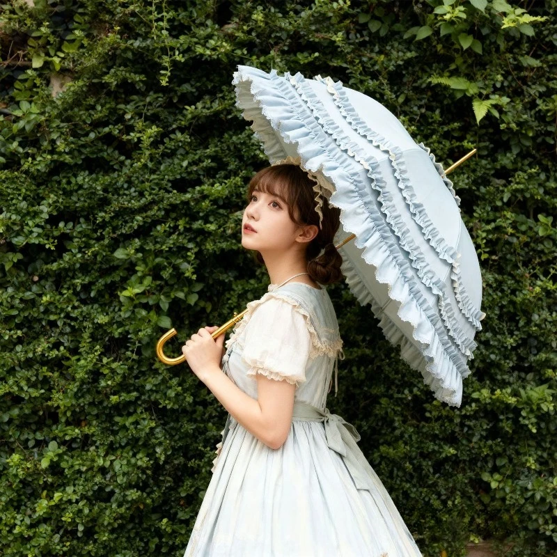 New Lolita Princess Umbrella Sun Rain Parasol for Women Vintage Frilly Umbrella for Photoshoot UV Protection Folding Umbrellas