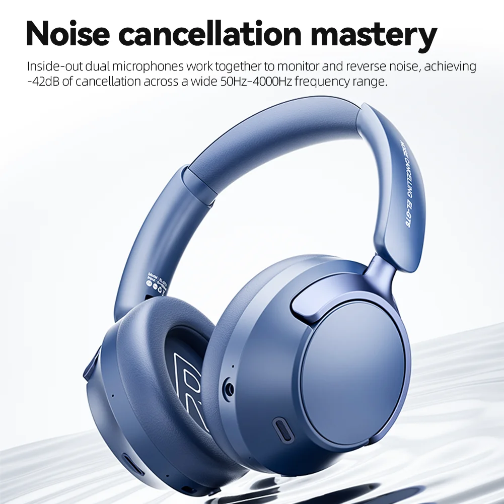 Casque d'écoute sans fil Bluetooth 42dB, suppression adaptative du bruit, 30ms, Mode jeu, Audio spatial, Bluetooth 6.0, sur l'oreille