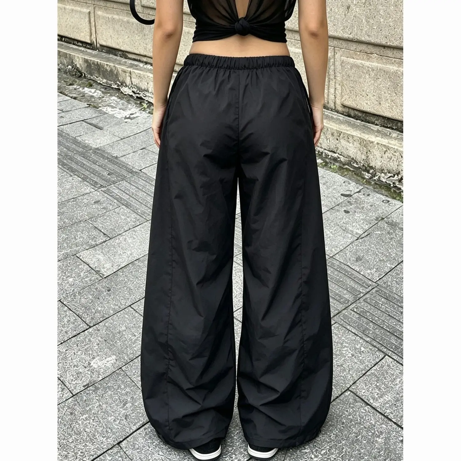High Waist Elastic Waist Drawstring Drape Floor Mopping Casual Trousers Ins Trend