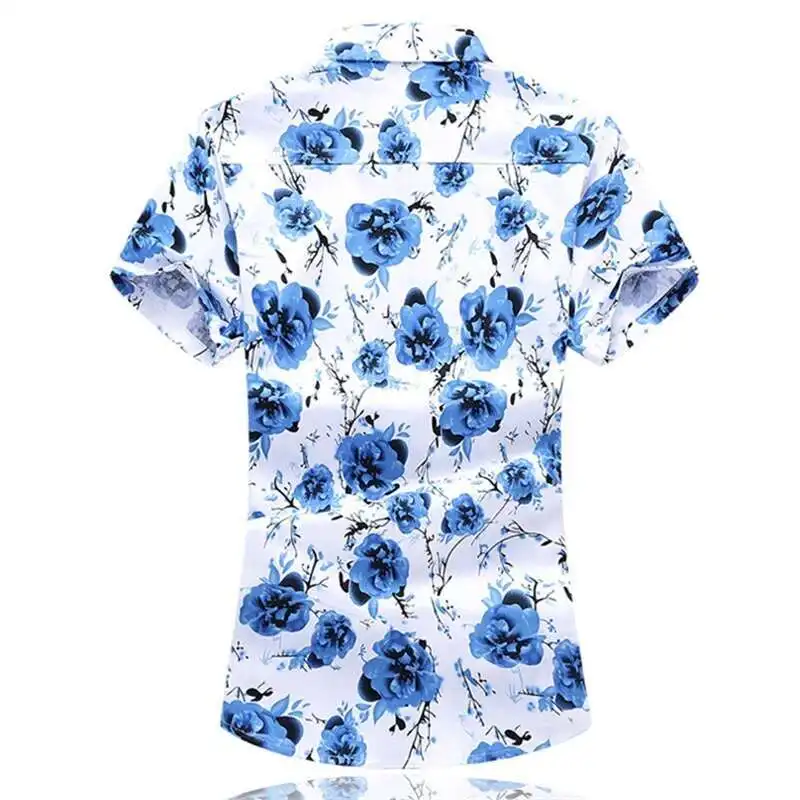 

Summer Men's Short-Sleeved Printed Shirt, Single Breasted Lapel Shirt Blue Rose Shirts, Asian Size M-7XL Camisa/Chemise