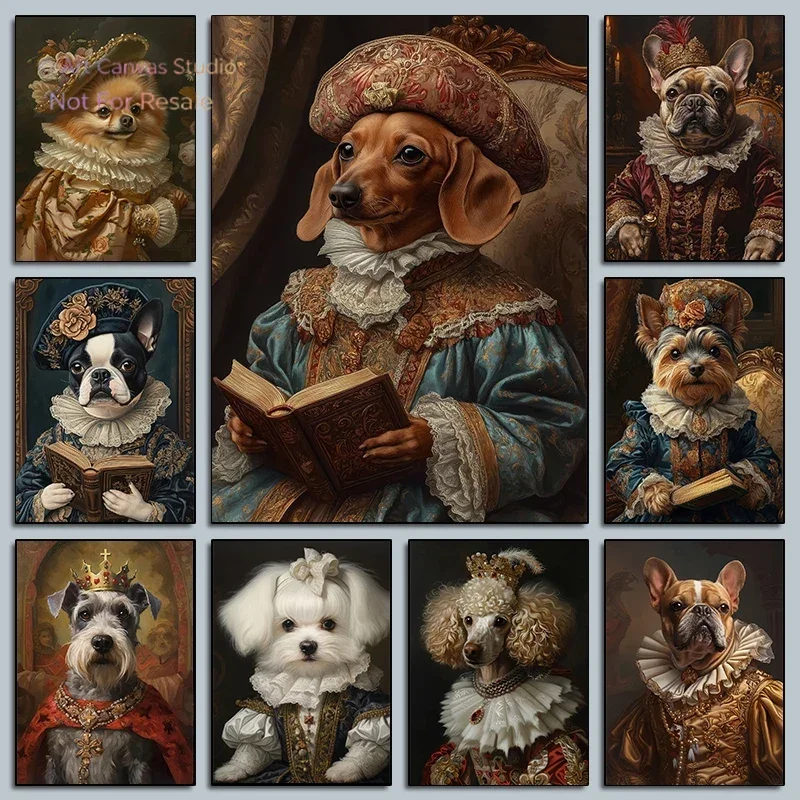Interesting Gorgeous Dog Holding Book Reading Poster Aclassical Pet Artwork Prints Canvas Painting Wall Pictures Classroom De