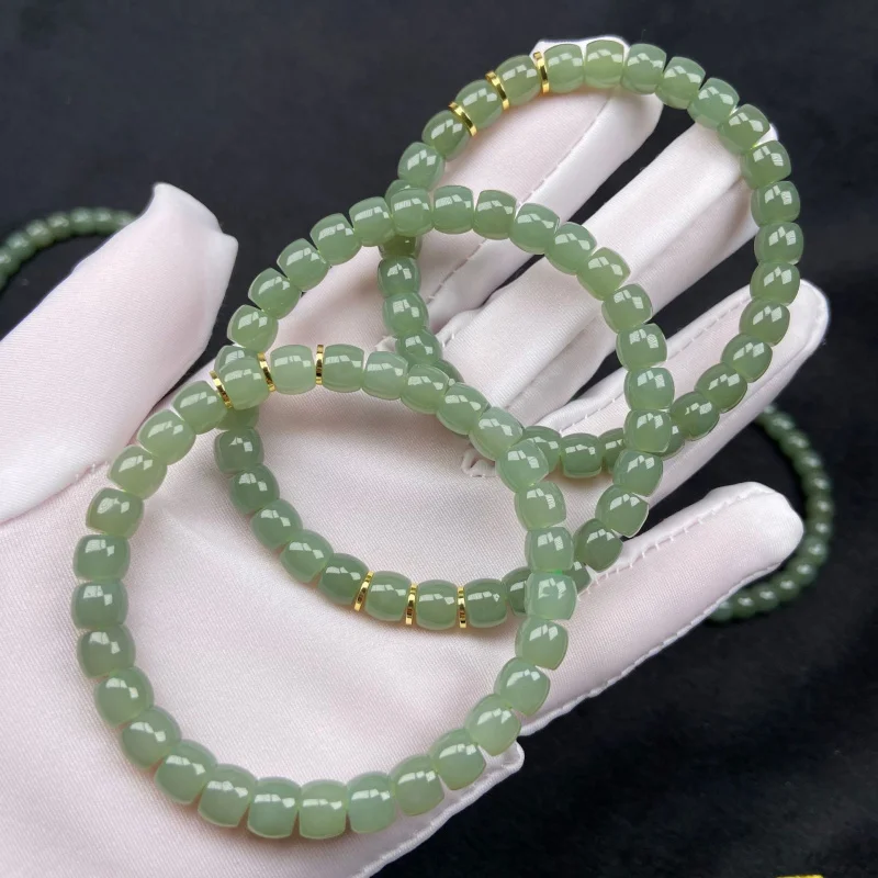 New Natural Hetian Jade 6X7 Qiemo Blue Xiaohongshu Hot Direct Cut Bracelet