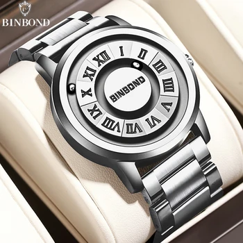 BINBOND B234 أفضل ساعات كوارتز رجالية فاخرة الإرتفاع المغناطيسي الجوف خارج الفولاذ المقاوم للصدأ مقاوم للماء ساعة رجالية Relogio Masculino