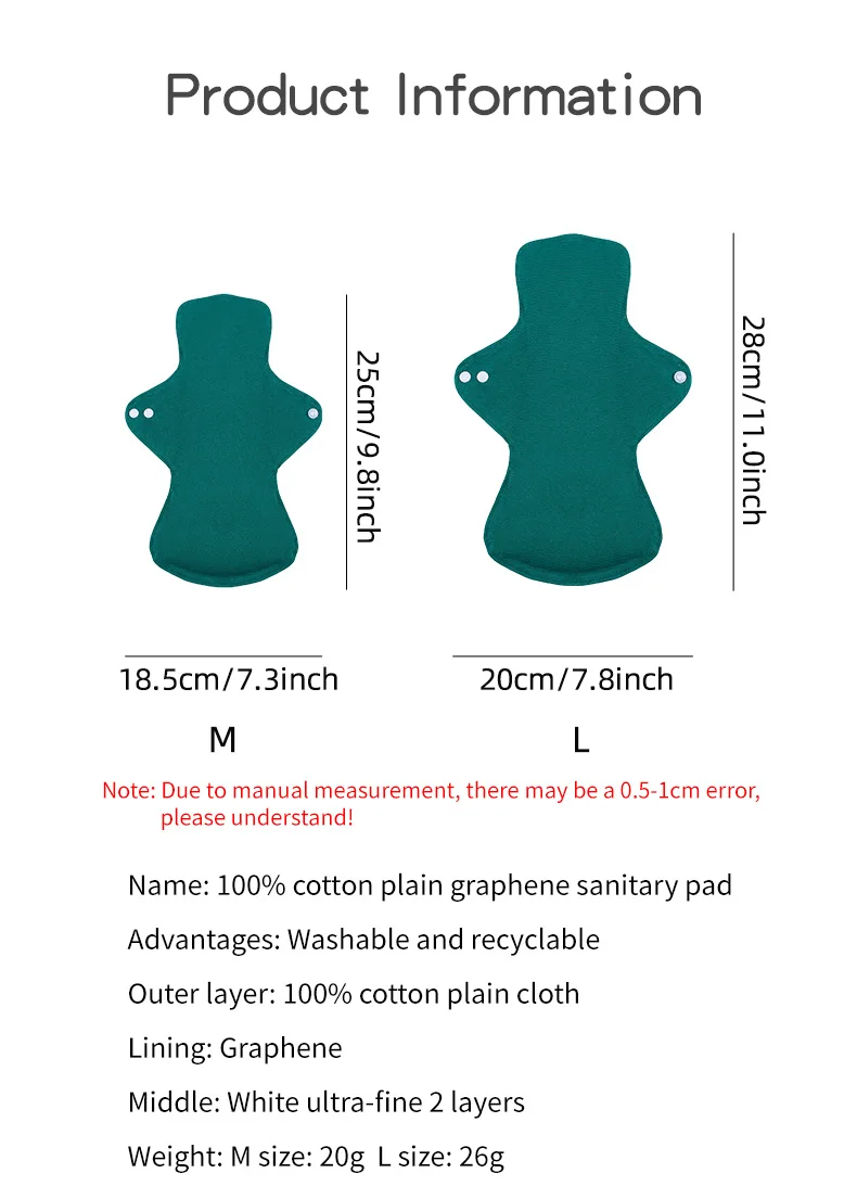 1 pc Reusable sanitary pads with Snap Button Closure, Quick-Absorbing, Machine Washable,Foldable Design, Soft & Breathable