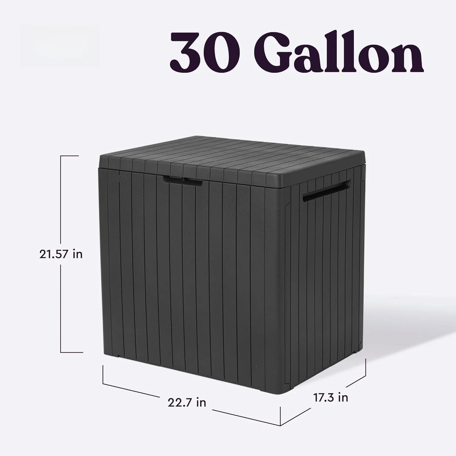 

City 30 Gallon Resin Outdoor Storage Box and Patio Furniture Side Table for Pool and Garden Accessories, Dark Grey