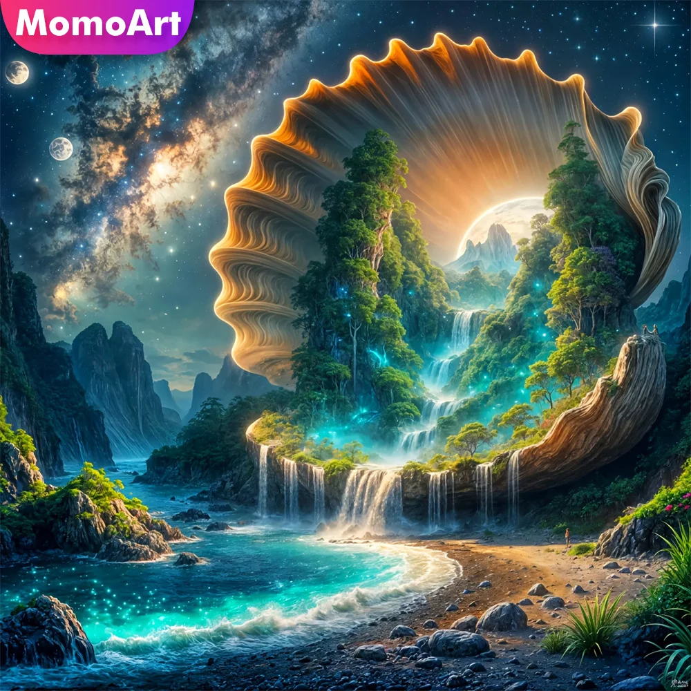 

Momoart полный квадратный круглый алмаз мозаика ракушка водопад картина стразы алмазная живопись пейзаж абстрактный DIY подарок ребенку