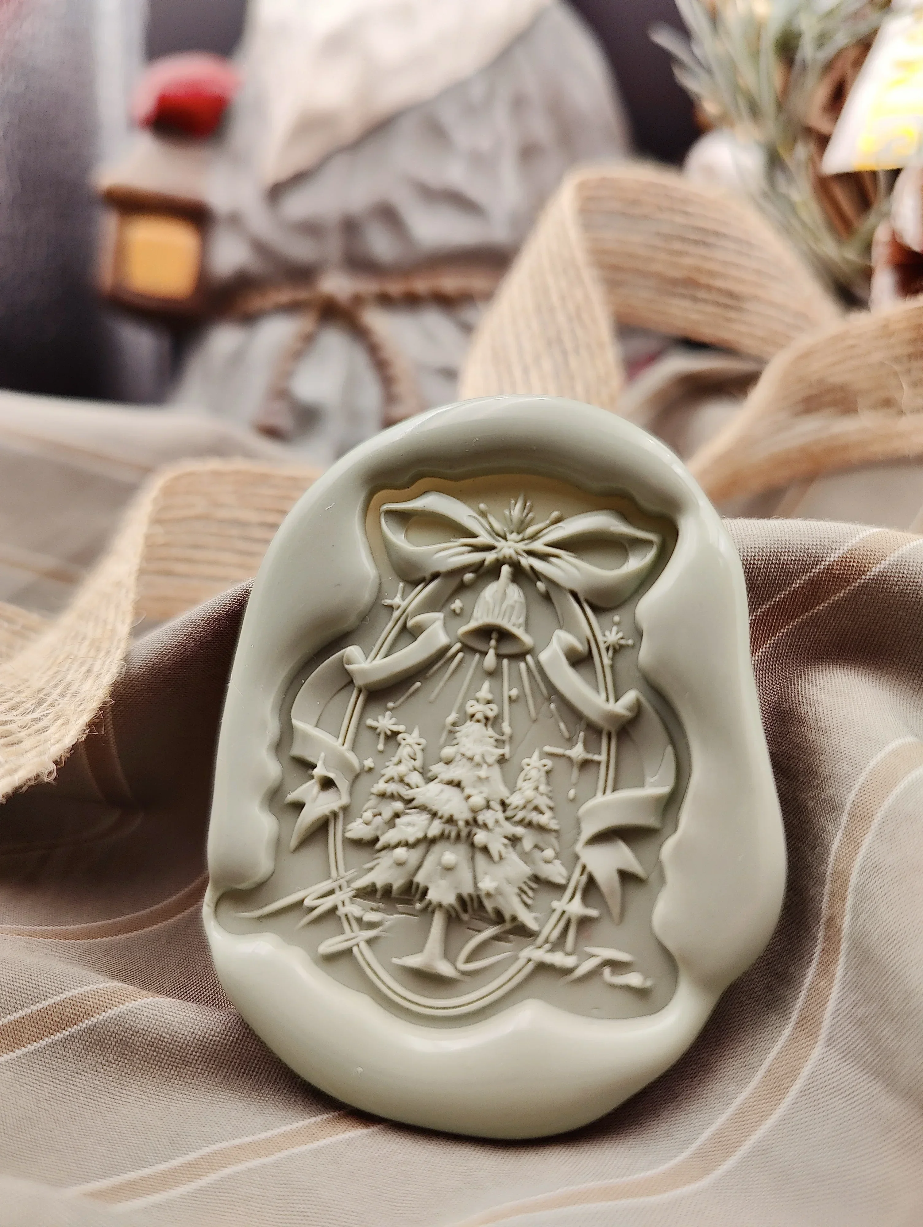 Diy Fire Seal Seal Head Christmas High Quality Boutique Multi-Layer Embossed Christmas Ribbon Bells Wreath Wish Tree Envelope