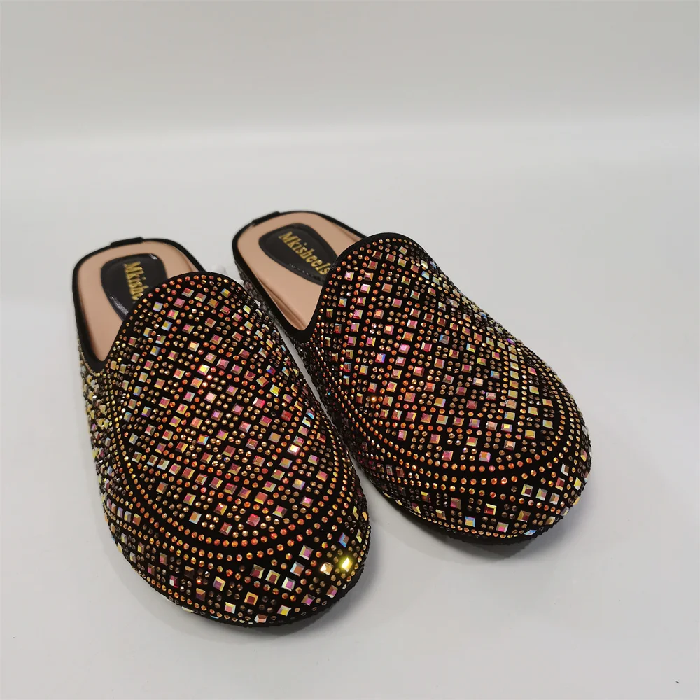 

Newest Women's Half Shoes Fully Diamond Designed Comfortable Flat Party Shoes for Lady Elegant Summer Slippers 37-42