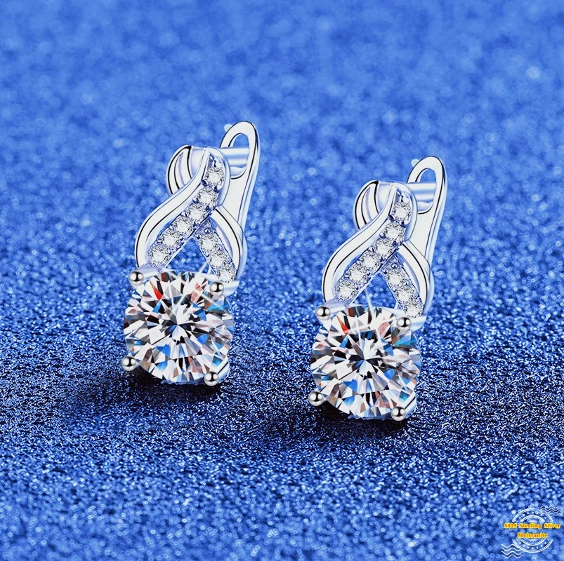 

2,0 карата муассанит S925 стерлингового серебра клипсы для женщин с платиновым покрытием бесконечная любовь кисточка зажимы для ушей ювелирные изделия