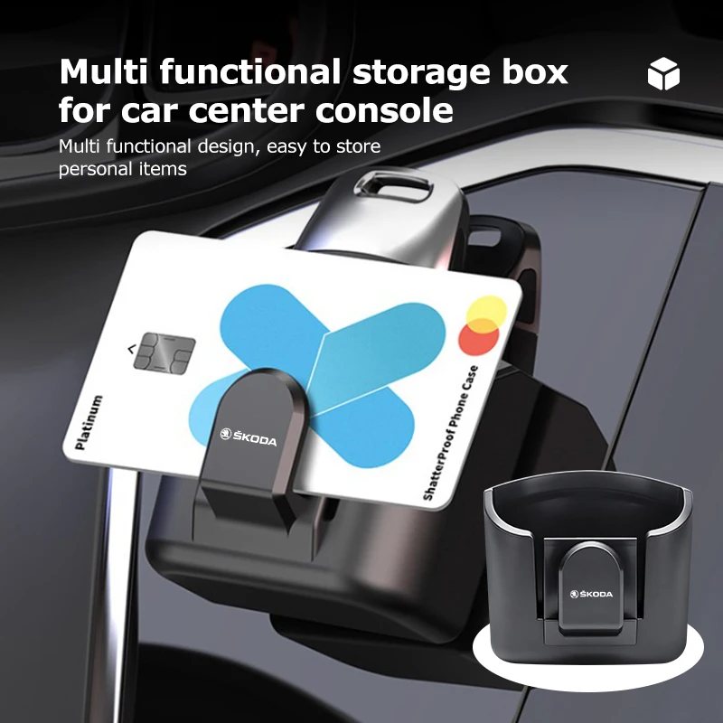 Car Storage Box Dashboard Adhesive ID Card Key Holder Organizer For Skoda Kodiaq Octavia 2 3 Rapid Karoq Fabia Kamiq Superb