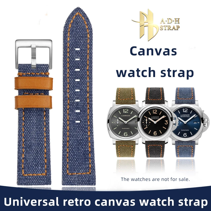 Universal Retro Distressed Canvas Watch Strap For Jeep Panerai PAM441/359/386/312 Watchband 22 24mm Bracelet for Men