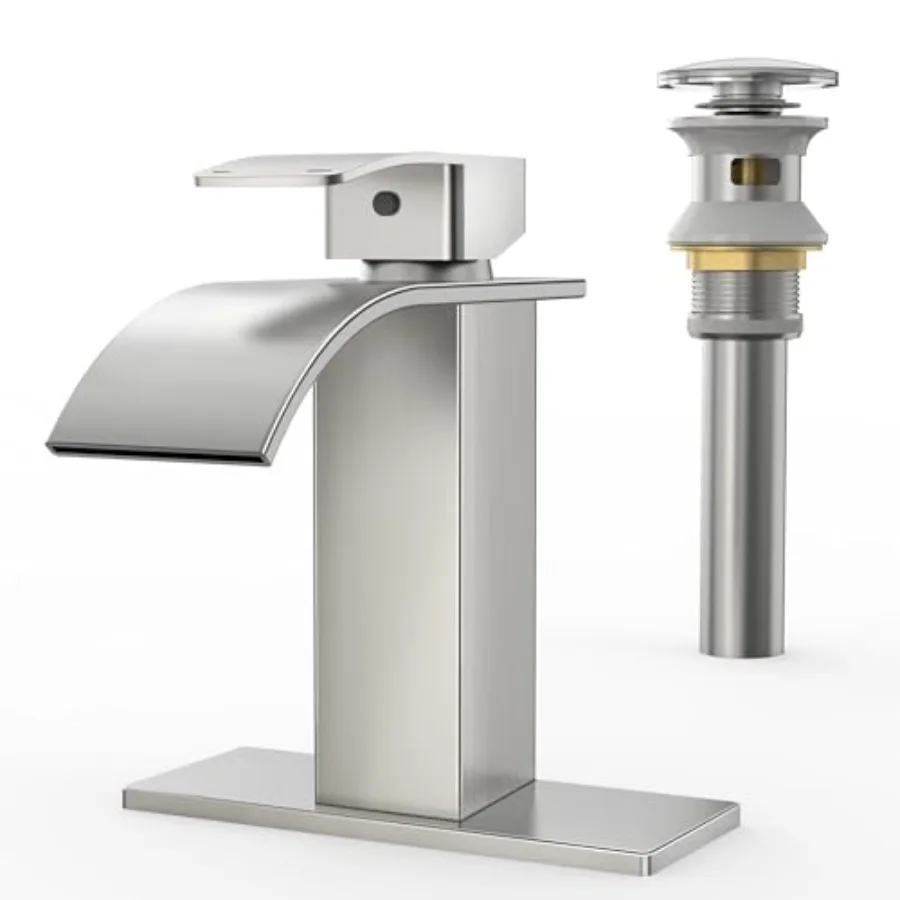 

Bathroom Faucets, Single Handle Bathroom Sink Waterfall Faucets for 1or 3 Hole, Stainless Steel Washbasin Mixer Tap with Deck,