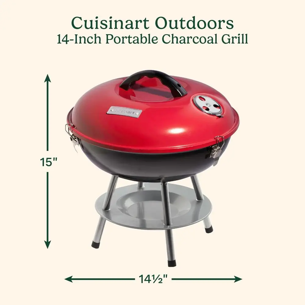 14 Portable Charcoal Grill, Tabletop Outdoor Small Grill with Locking Lid and Dual Vents, Travel Size BBQ Perfect for Camping, C