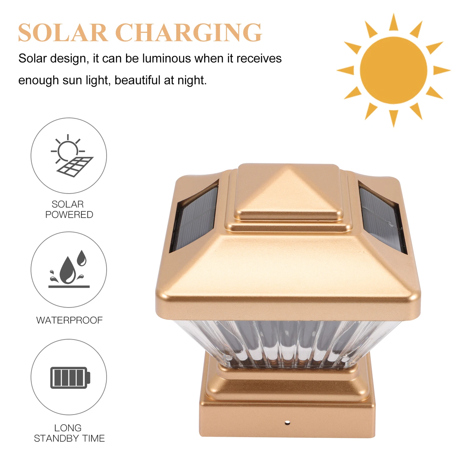 

Solar Wall Light ABS Golden IP44 Waterproof Outdoor Post Long Illumination Energy Saving Garden Lamp Decor Solar Powered