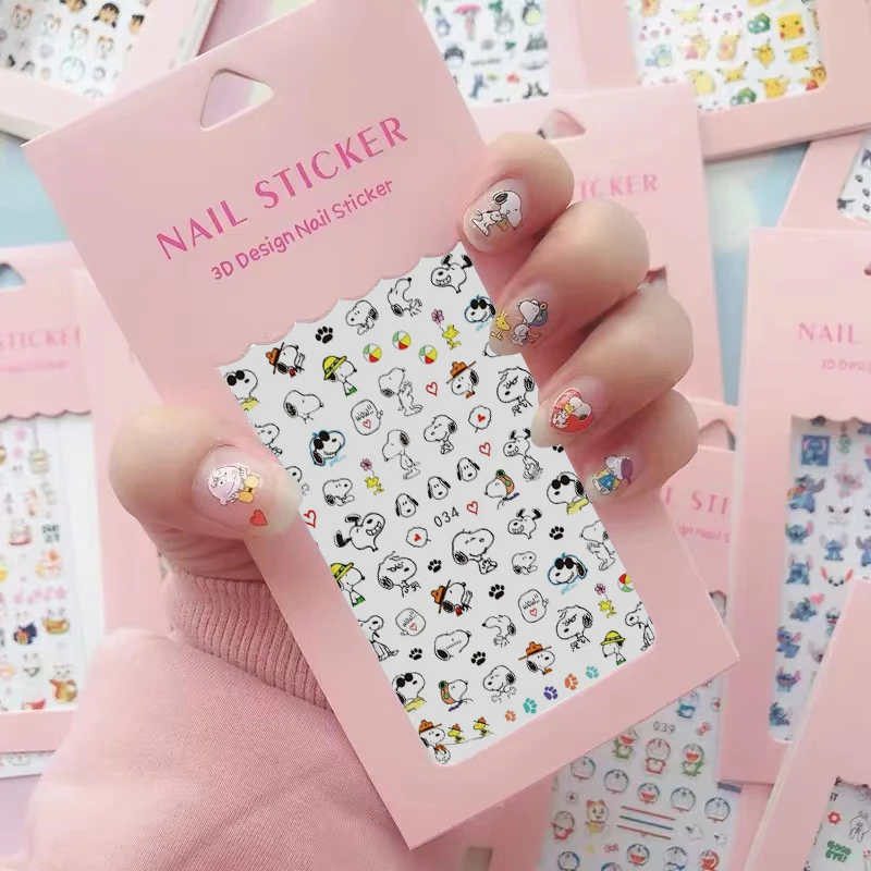 Miniso Cartoon Snoopy Nail Stickers Nail Decoration kawaii Anime Barbie Princess Stickers For Nails Self-adhesive Nail Supplies