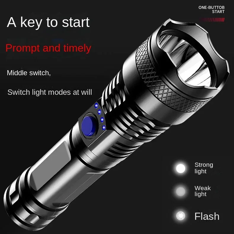 LED convenient Flashlight illuminates outdoor strong light and long-distance USB charging multi-function light