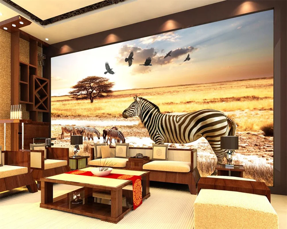 Custom mural 3d African grassland zebra eagle decorative painting living room bedroom hotel background  papel pintado de pared